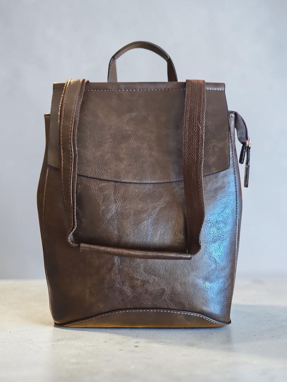 Virago Nwt Brown Faux  Leather Convertible  Backpack